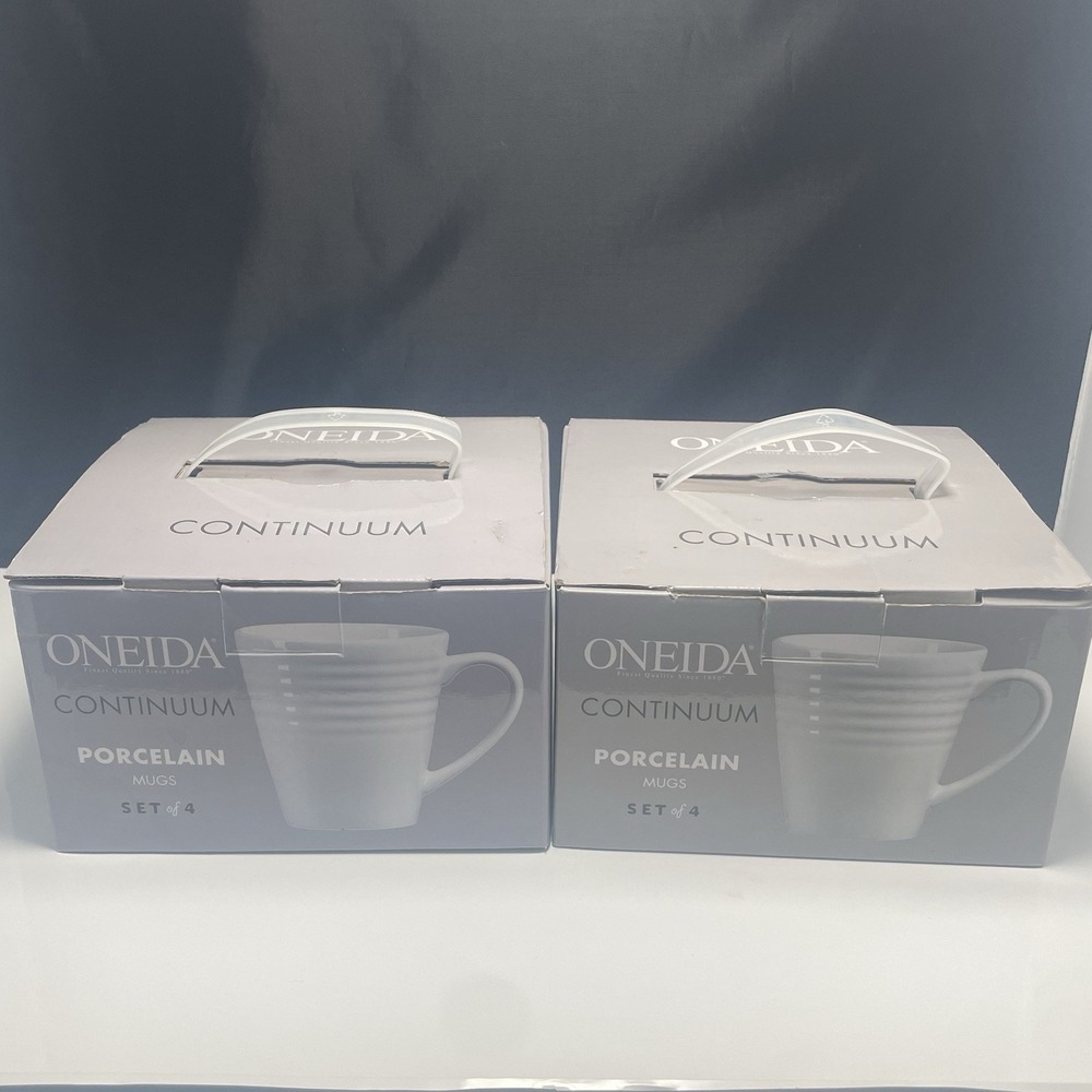 Oneida Continuum Set of 8 White Porcelain Coffee Mugs Cups NOS